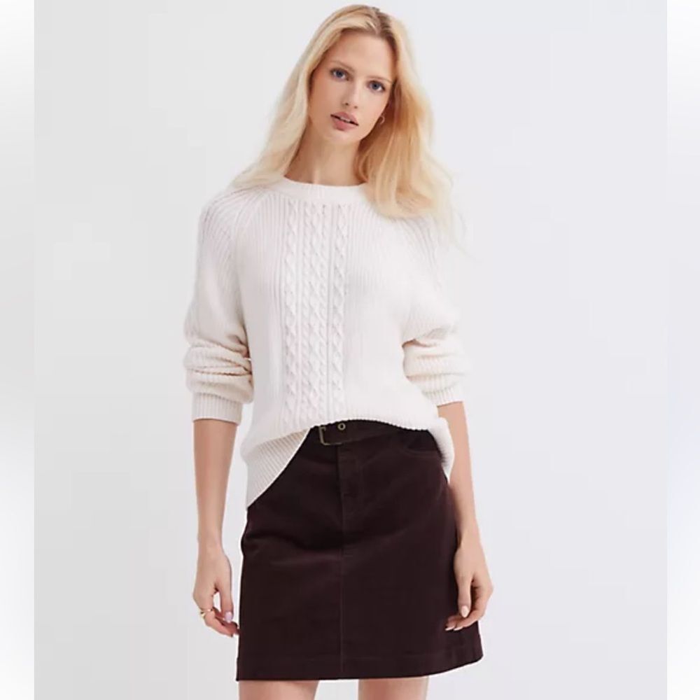 LOFT XL Ivory Beige Cable Knit Crew Boxy Fit Sweater